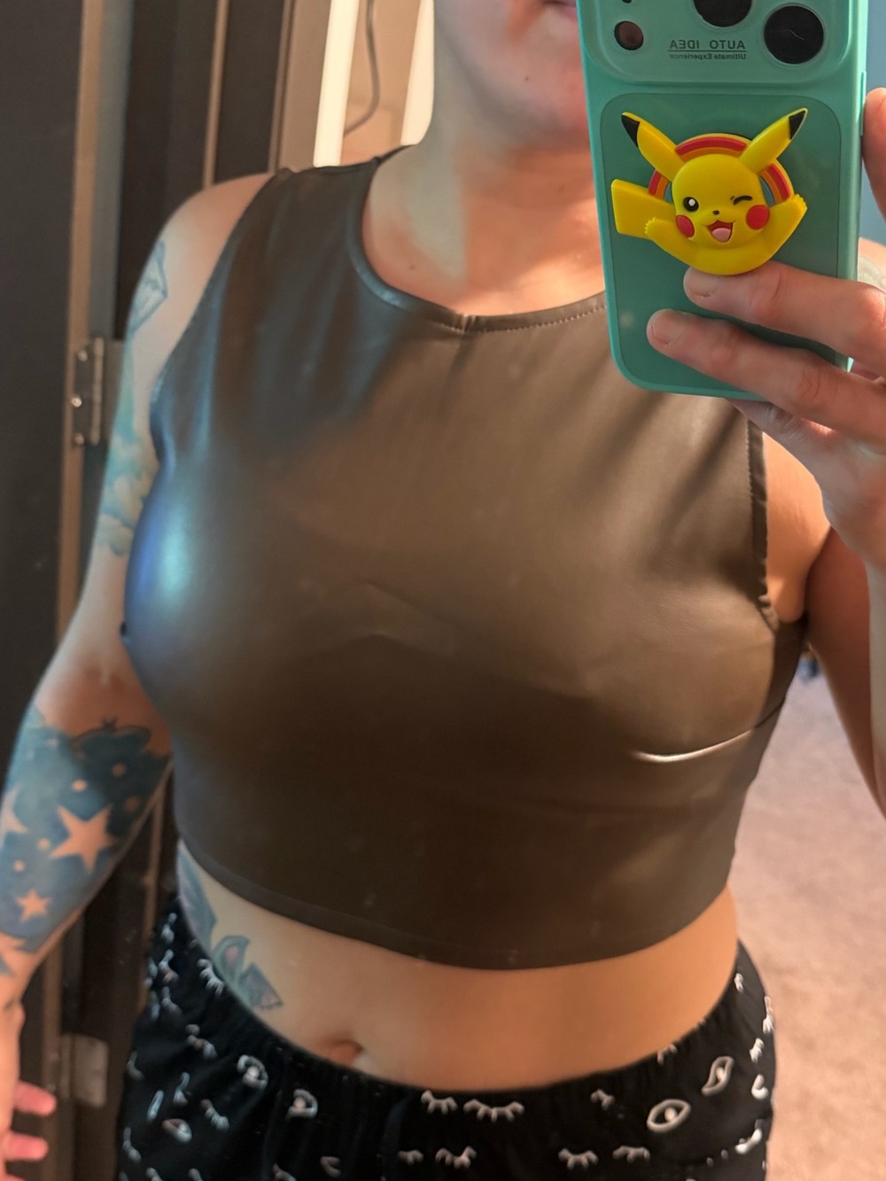Faux Leather Olive Crop Tank Top